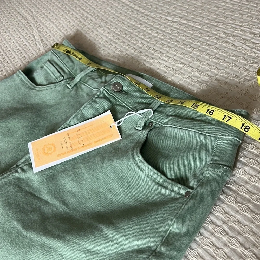 Risen Wide Leg Cropped Jeans Tummy Control in Olive Size 1XL